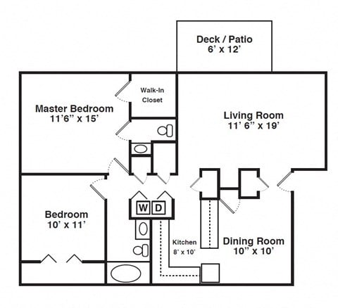 Floor plan for 2 beds, 1 bath, 920 sqft